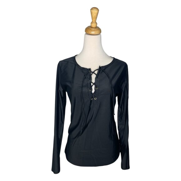 Long Sleeve Swim Shirt Rash Guard Black Size M - Picture 1 of 6